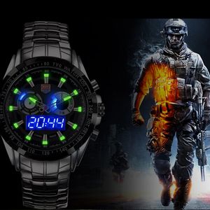 TVG Sports City Hunter LED-Zeiger-Quarz-Armbanduhr für Herren, modisch, 30 Uhr, wasserdicht, Dualzeit, Militäruhren mit Leuchtfunktion