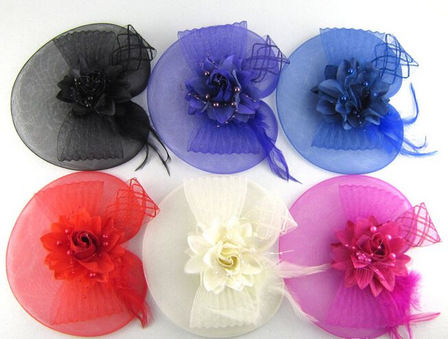 Chapeau de fête femmes mariée mariage gaze fil dentelle plume fleur perle chapeau chapeau + bandeau noir bandes de cheveux accessoires de photographie faveur
