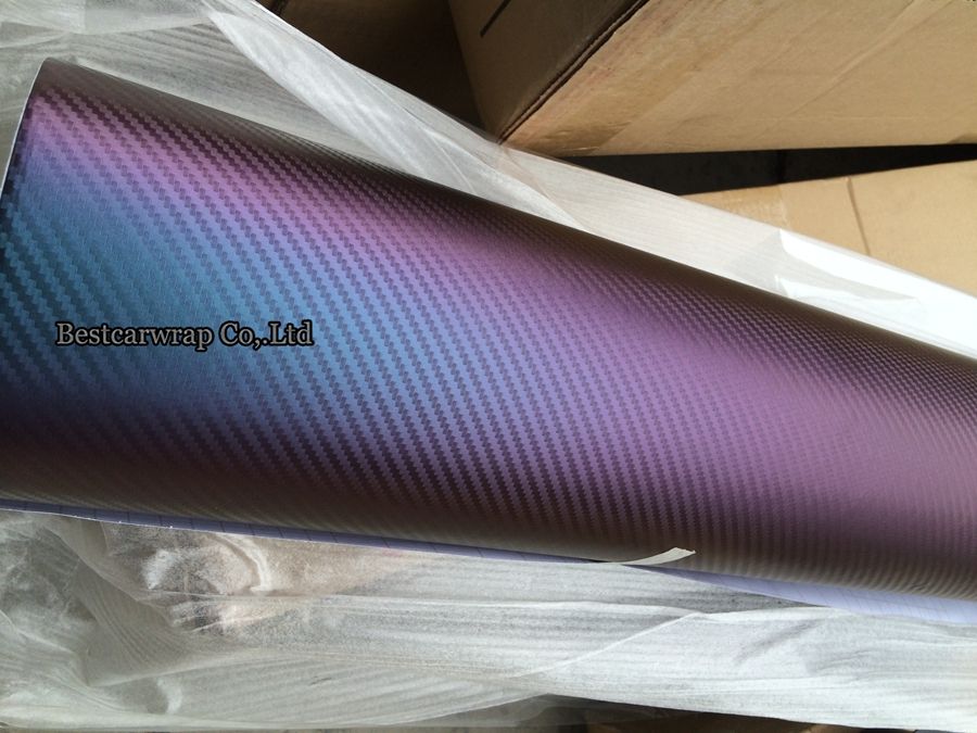 Синяя до пурпурного 3D -хамелеона из углеродного волокна виниловая пленка с пузырьками без пузырьков для автомобильных наклеек FedEx Бесплатный размер доставки: 1,52*30 м/рулон