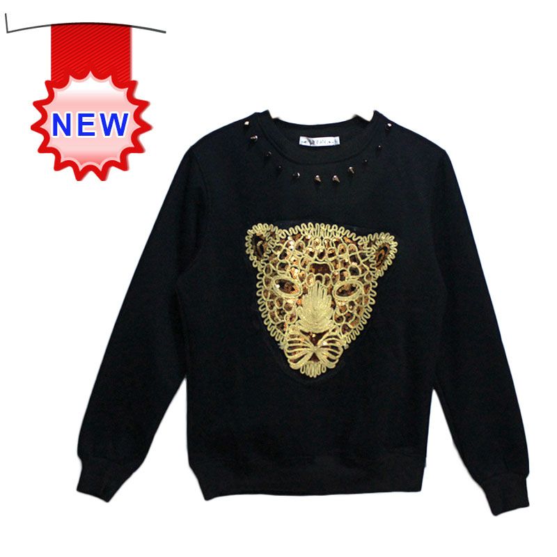 Koreanska mode guld tiger huvud print hoodie kvinnor / män lös långärmad t-shirt 3d pullover sweatshirt galaxa utrymme toppar