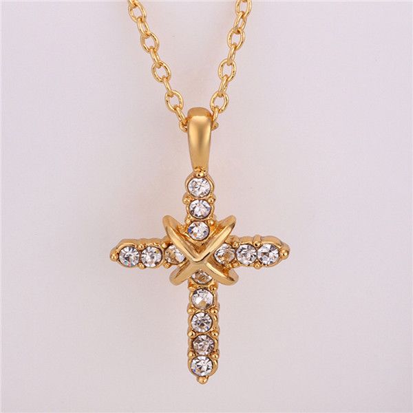 Top New Design 18K plaqué or suisse CZ Diamant Croix Pendentif Collier Bijoux De Mode Cadeau De Noël Livraison Gratuite