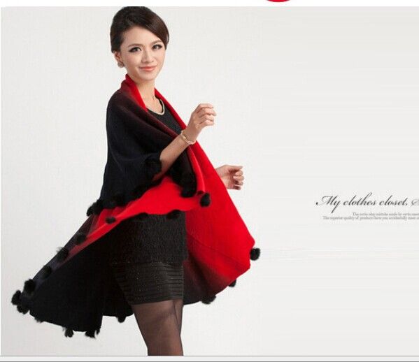 

NEW Gradient color rabbit fur jacquard Cape Poncho vest Cardigan Knitting lady shawl stole wraps Sweater #3617, Purple