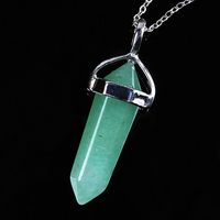 Wholesale Silver Plated Natural Green Aventurine Hexagon Column Pendant Chain Necklace Fashion Jewelry