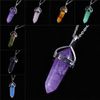 wholesale 10Pcs Charm Silver Plated Mixed Order Stone Hexagon Shape Chakra Healing Pendant Necklace with chain