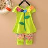 Nytt mode 2014 Frozen Girls Clothing Sets Beautiful Clover Floral Children Clothing Set Short Sleeves Baby Kids Set Clothes8707190