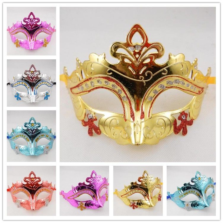 Máscaras de disfraces Mardi Gras Máscara de fiesta de baile veneciano para mujer hombre Media cara oro brillante accesorios de boda 6 colores