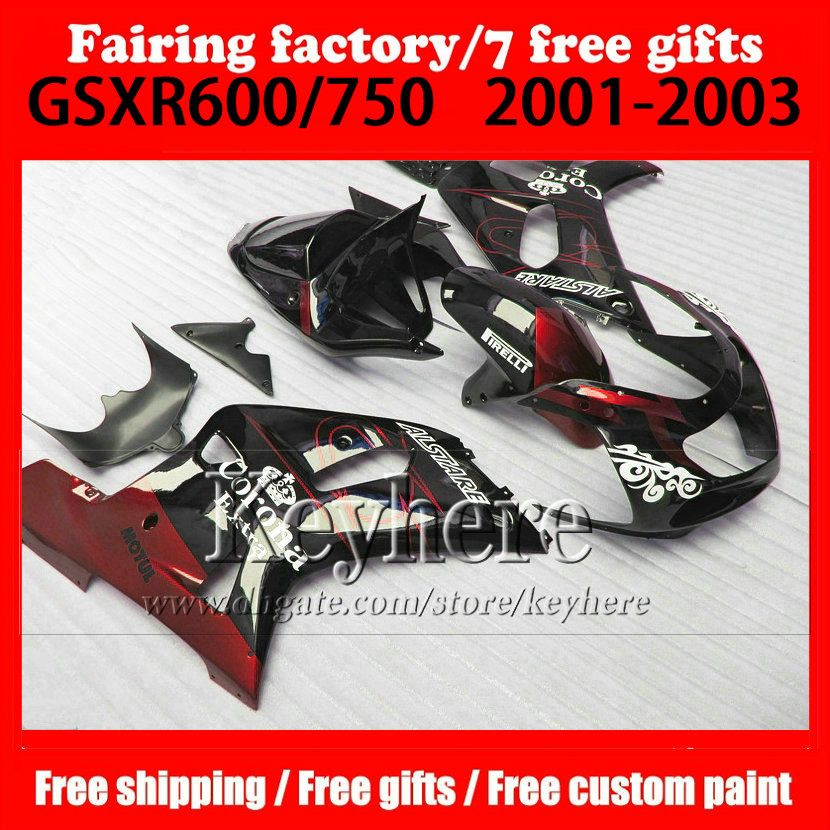 Kit de carénage personnalisé pour Suzuki K1 GSXR 600750 2001 2002 2003 Corona Red Black Fairings Motobike Set GSXR600 GSXR750 01 02 03 NJ14 9703309