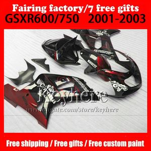 مجموعة مخصصة للهدية لسوزوكي K1 GSXR 600 750 2001 2002 2003 Corona Red Black Fairings MotoBike Set GSXR600 GSXR750 01 02 03 NJ14 252K