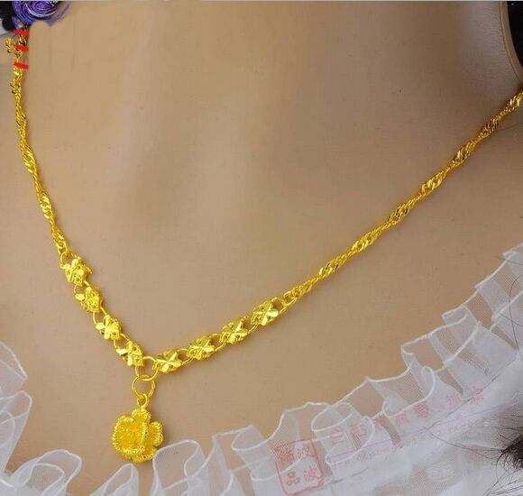 collier mariée pendentif fleur rose en gros pour les femmes, collie plaqué or, chaîne remplie d'or 24k pour 2016 bijoux