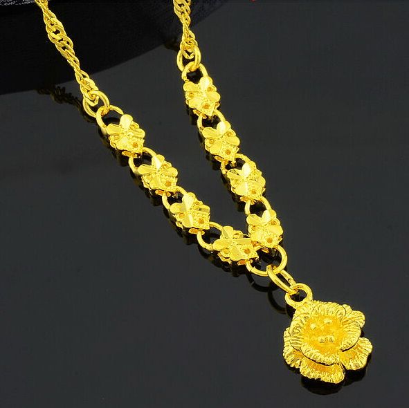 Atacado nupcial rose flor pingente de colar para as mulheres, banhado a ouro collie, 24 k ouro cheio de cadeia para 2016 jóias