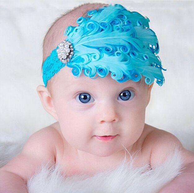 Colorful Baby Feather Flower Diamond Headband Headwear Newborn Toddler Girls Feather Headband Head Wear Hair band Photography Prop