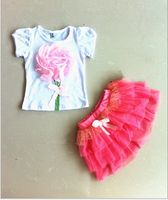 Wholesale 1set Retail HOT Summer Pretty D Pattern Flower T Shirt Tutu Skirt Baby Girl Set New Arrival Children Skirt Suit Kid s Clothing GX442
