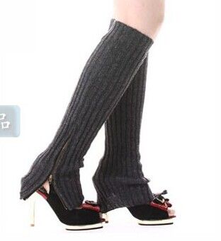 

2015 winter Warm zipper solid wool arcylic Knitted Leg Warmers Crochet Gaiters Boot Cuffs Stocking Socks Boot Covers Leggings Tight #3643, Dark gray