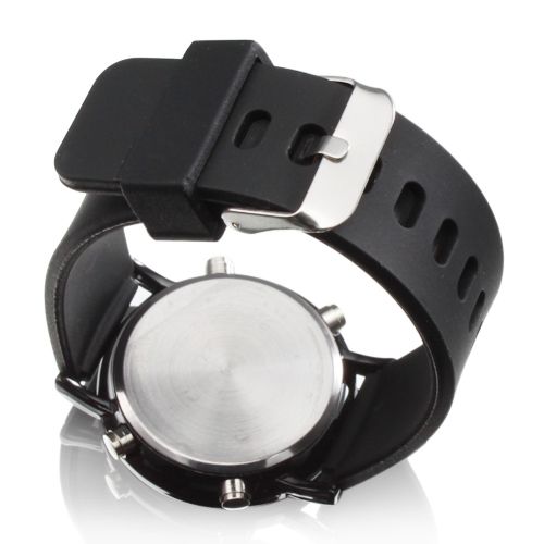 Unisex Round Mirror Face Red LED Digital Black Silicone Band Wrist
