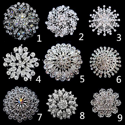 Silver Tone Clear Rhinestone Crystal Diamante Wedding Bouquet Party Prom Gift Brooch Pins