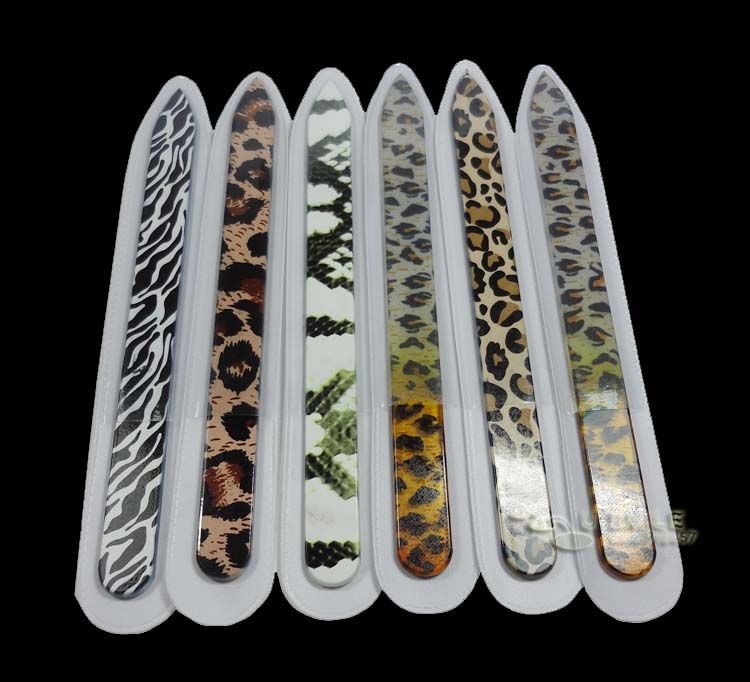 Fashion 5.5 "Glas Nail File Animal Print Nail Care Buffer för skönhetssalonger Gratis frakt # NF014