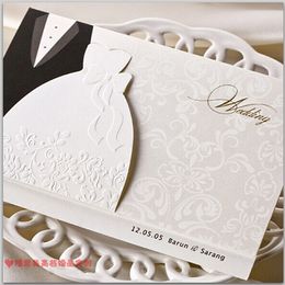 new personalized design white the bride and groom dress style invitation card wedding invitations envelopes sealed card top quality