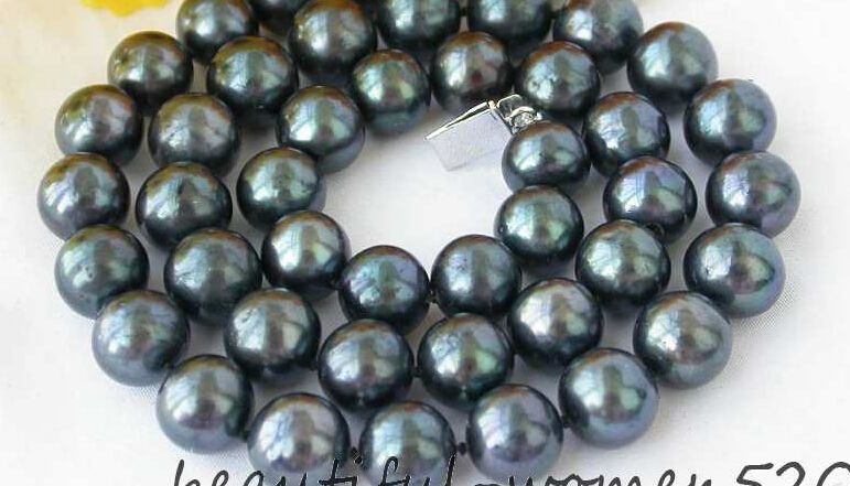 

New Fine Pearls Jewelry 18" 11-12mm round Tahitian black Pearl necklace 925 silver