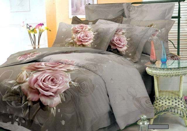 Grey Pink Floral Bedding Comforter Set King Queen Size Bedspread