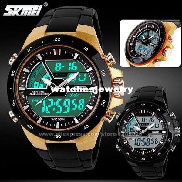 

Wholesale-SKMEI 1016 Men Sports Watches Male Fashion Watch Casual Quartz Clock LED Digital Waterproof Wristwatches Drop Shipping