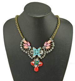 New Vintage Style Clear Crystal rhinestone Leaves Flower rose resin gem drop Pendant Necklace