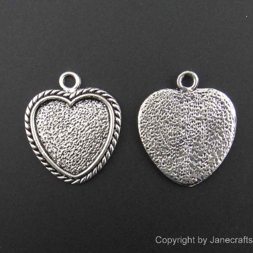 Heart Antique Silver Tone Zinc Alloy Cabochon Setting Inner 25mm Double-Sided Blank Tray Setting for Photo Charm Pendant 20pcs