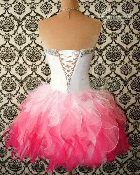 Homecoming Dresses 2017 Multi Color White and Pink Sweetheart Ball Gown Short Corset Party Dress Pärlor Crystal Ruffle Billiga PR4913610