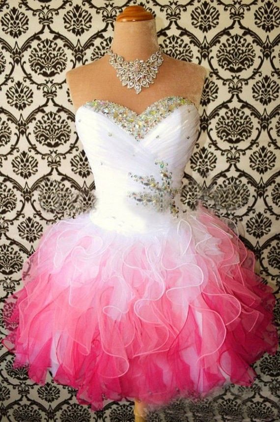 Homecoming Dresses 2017 Multi Color White and Pink Sweetheart Ball Gown Short Corset Party Dress Pärlor Crystal Ruffle Billiga PR4913610