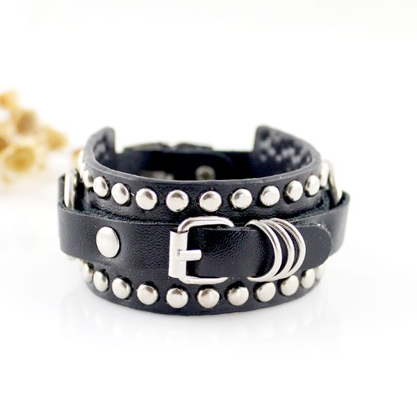 Hot Selling Black Punk Fashion PU Leather Alloy Charm Bracelets Bangle ...