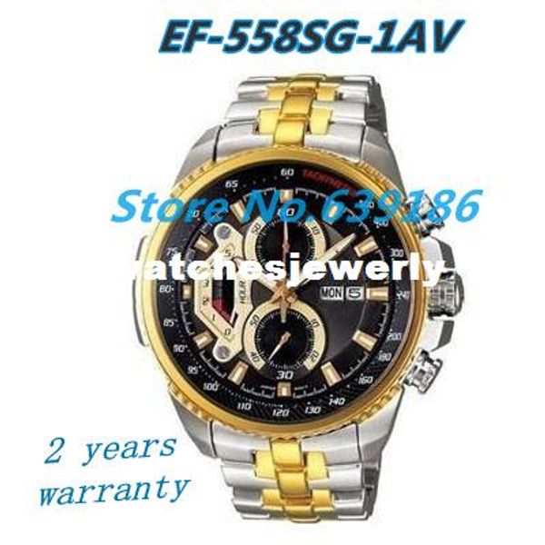 

wholesale-new ef-558sg-1av men's chronograph tachymeter ef-558sg-1a ef-558sg 558sg mineral glass 100m gents gold wristwatch+ original b, Slivery;brown