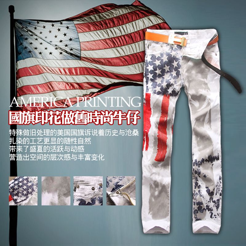 2018 The Original American Flag Jeans Mens Printed Jeans Graffiti