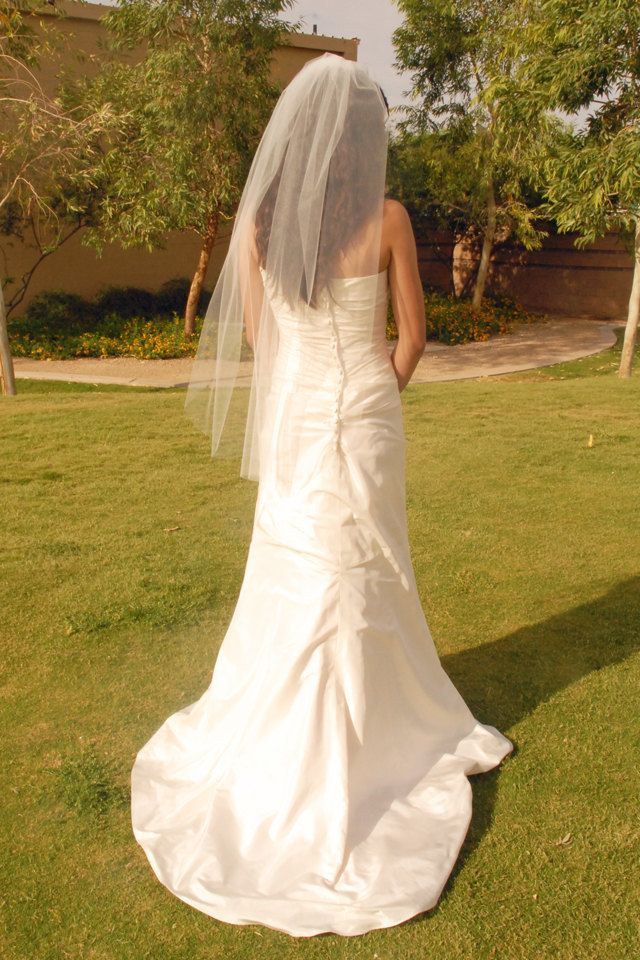 popular design simples véus de casamento curto comprimento do cotovelo uma camada corte borda tule acessório de noiva personalizado feito242M
