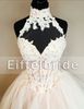 Mais lindo vestido de baile curto e fofo com único glamouroso Lace Applique gola alta e embelezados ossos elegantes vestidos de coquetel de tule