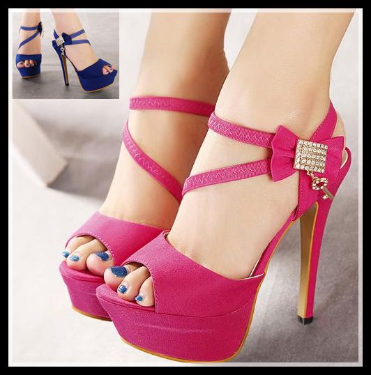 Nuovi sandali di strass con papillon sexy sandali da sposa rosa caldo tacco alto scarpe da donna scarpe da sera abito da ballo 2 colori taglia 34-39
