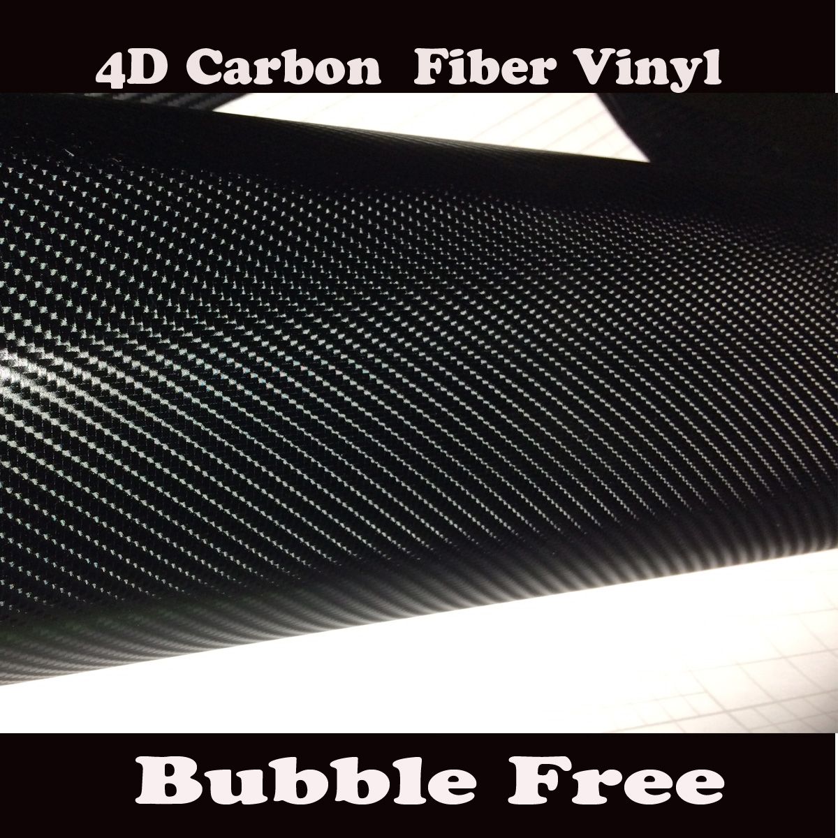 Black 4D Carbon Fibre Vinyl Wrap Film Bubble Air Free 