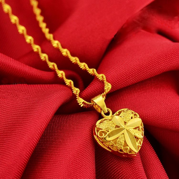 Colar de pingente em forma de coração oco amarelo para mulheres, colar de cadeia de onda de onda de ouro 24k, 2016 moda collie jewelryr