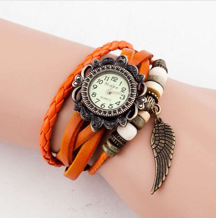 

Fashion Weave Leather Charms Watches Women Quartz Wrist Watches Pendants Wing Butterfly Heart Eiffel Tower Starfish Moon Mix Colors 200pcs, As the pictures