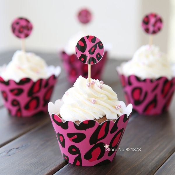 2019 Pink Leopard Print Paper Baby Shower Decorations Cupcake