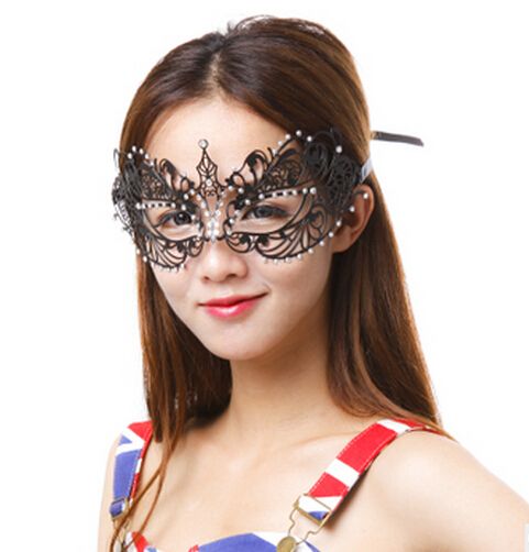 Mode vrouwen metalen masker laser gesneden strass diamant maskerade maskers dance party bal feestelijke uitgesneden zwart masker bruiloft foto rekwisieten