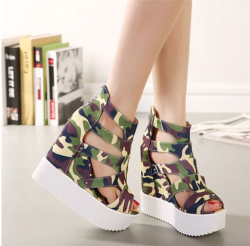 camo wedge heels