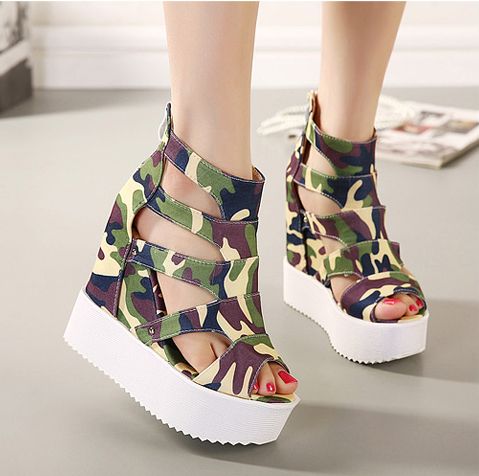 camo wedge heels