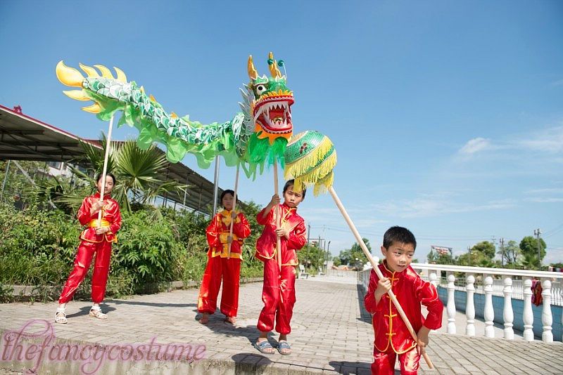 D 3,1 m talla 6 # 4 seda para niños DANZA DEL DRAGÓN CHINO Disfraz Cultura tradicional Festival folclórico Celebración de marionetas