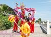 5.5m 6 barn Mascot Costume Silk Chinese Dragon Dance Puppet Traditionell kultur Folk Festival Celebration