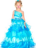 Pretty Pink Blue One- Shoulder Beads Flower Girl Dresses Girl...