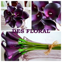 Vintage Fleurs artificielles 9 pièces / lot Mini Dark Purple Calla Lily Bouquets pour Bouquet de mariée mariage Décoration Faux Fleur