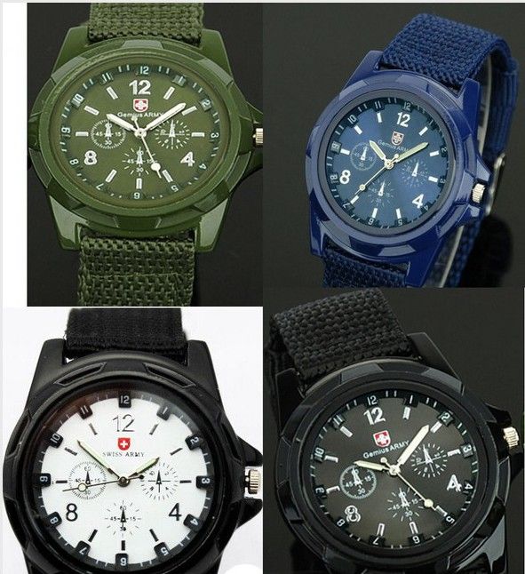 Partihandel Mix 4 färger Cool Sommar Män Sport Militär Army Pilot Tyg Rem Sport Män Gemius Army Watch SA003