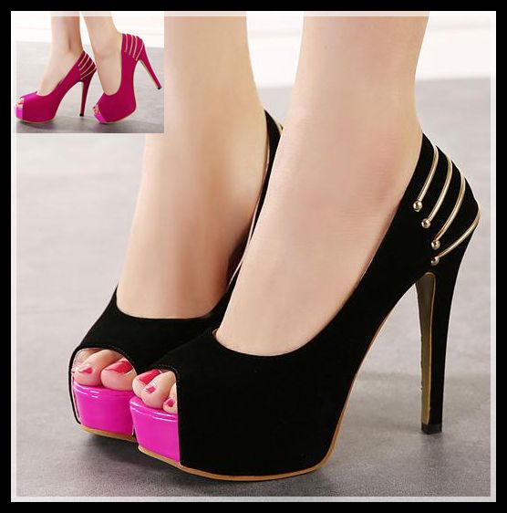 Bridesmaid Wedding Fuchsia High Heels Pump Shoes Peep Toe Stiletto Heel ...