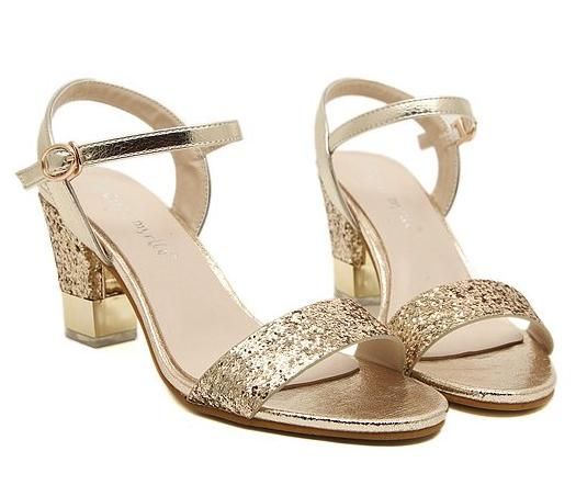 gold sparkly low heels