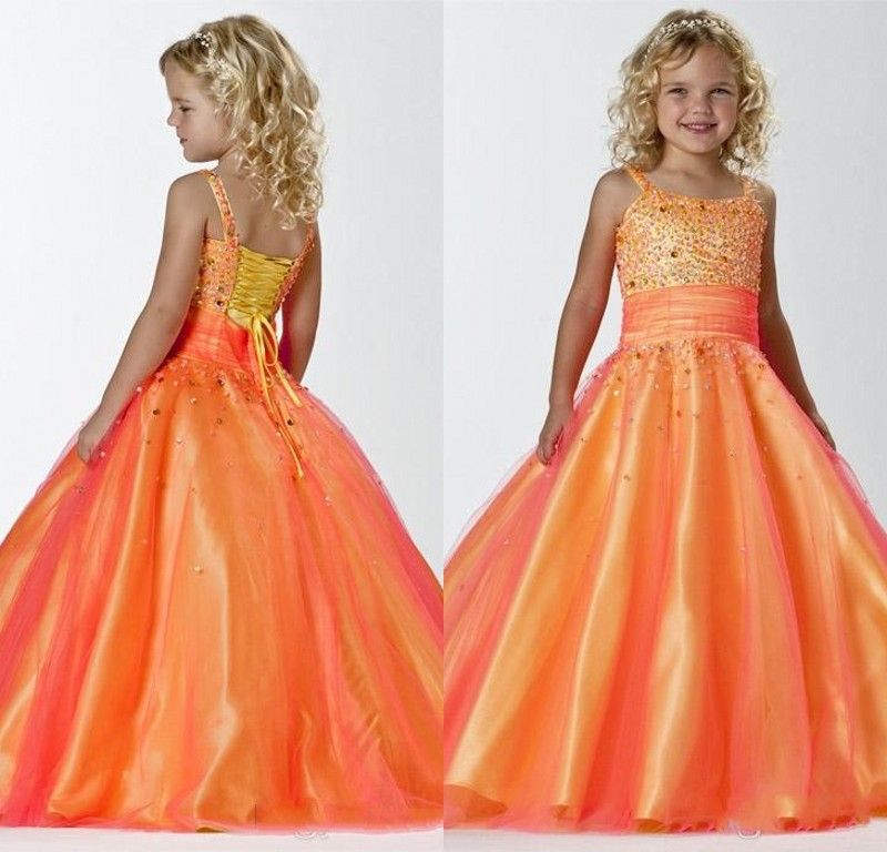 Girls Wedding Dresses Kids Sugar 2014 Heavily Beaded Straps Orange