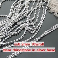 Wholesale ss6 mm Single row Metal A grade clear Crystal Rhinestone Diamante Cup Chain one roll yards